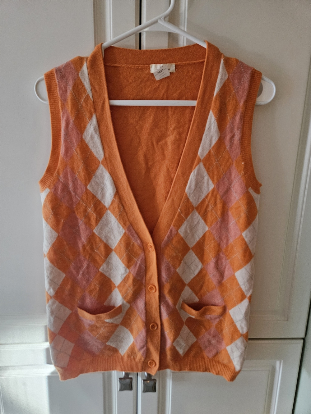 J. Crew Cashmere Orange Argyle Sweater Vest Y2k Retro Preppy Collegiate Academia
